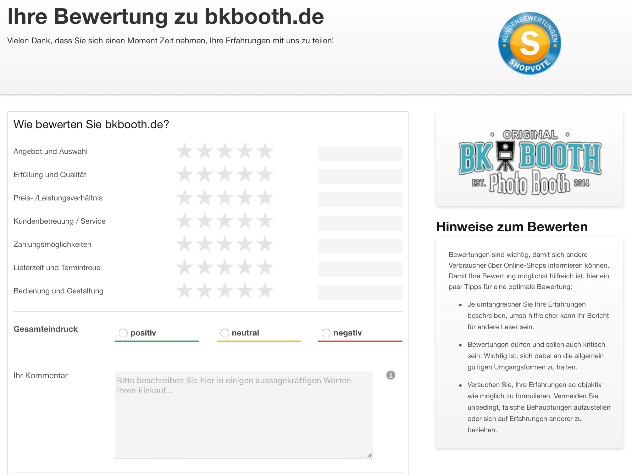 Shopvote Bewertung